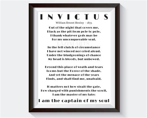 Best Poems Famous Poem Invictus Invictus Poem William Etsy