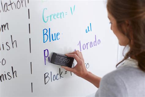 Woman Erasing Whiteboard With Expo Eraser 