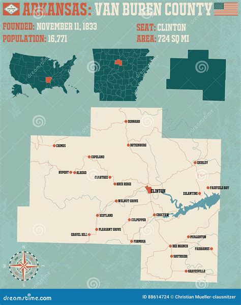 Arkansas Van Buren County Map Stock Vector Illustration Of Cities