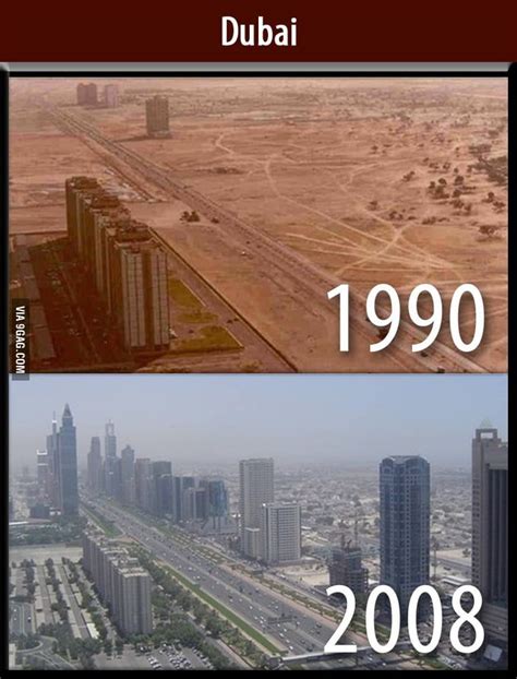 A Photograph Of Dubai In 1990 Above Another Photograph Of Dubai From