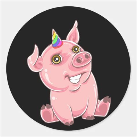 Piggycorn Rainbow Funny Pig Unicorn Classic Round Sticker Uk