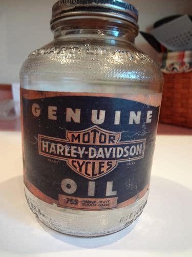 Rare Vintage Harley Davidson Original S Quart Oil Glass Jar Can
