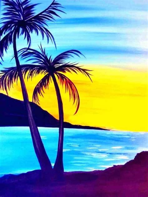 Sunset drawing for kids# sponge painting# spray painting # easy sunset painting for kids#stencil art. easy-tree-painting-ideas | Palm trees painting, Sunset ...