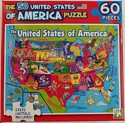 60 Piece Jigsaw Puzzle Map 50 American States Usa W State Capitals Age