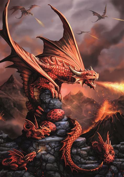 Fire Dragon Card Mythical Creatures Fantasy Creatures Dragon Artwork