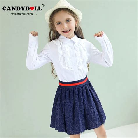 Candydoll Children Clothes Sets Girls Lace Turn Down Collar Long Sleeve