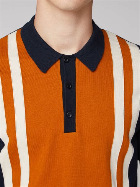 Navy Knitted Mod Stripe Polo Shirt Ben Sherman Est 1963