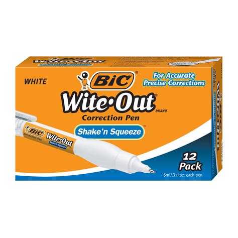 Bic Wite Out Shake N Squeeze Correction Pen 8 Ml White 12 Pack