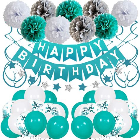 Buy Teal Blue Birthday Decorations For Women Girls With Blue Happy