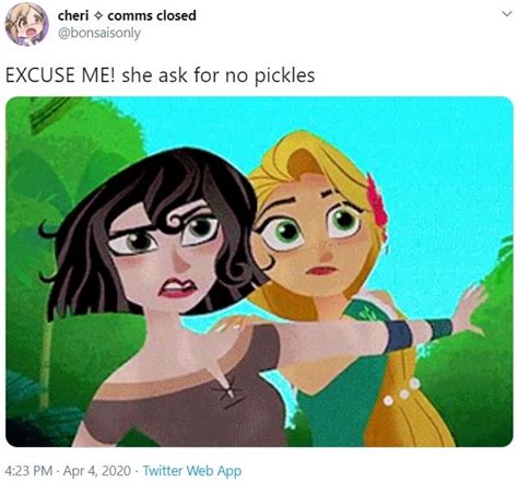 Excuse Me He Ask For No Pickles Rapunzel And Cassandra Excuse Me He