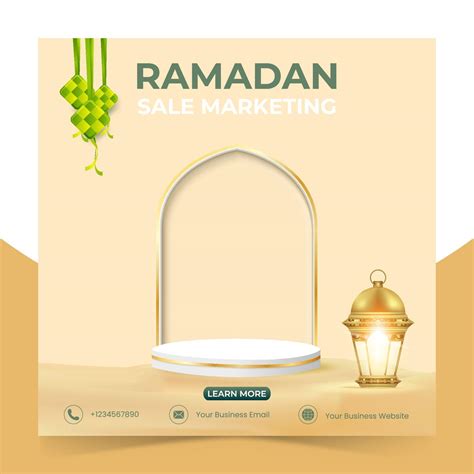 Ramadan Sales Banner Advert With Podium Editable Ramadan Social Media