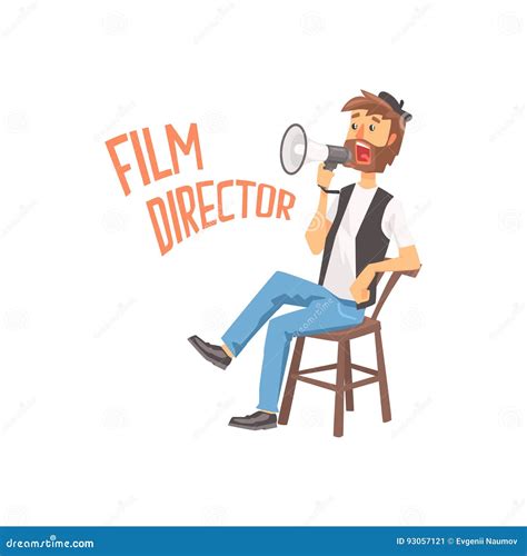 Film Director Sitting In His Chair Speaking Into A Megaphone Cartoon