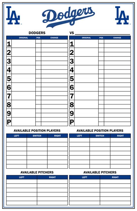 Baseball Lineup Card Printable