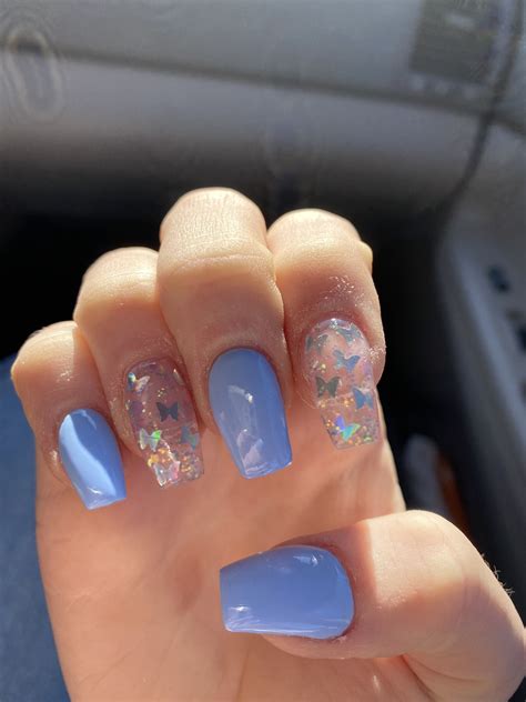 Blue Butterfly Nails 🦋 Blue Glitter Nails Short Acrylic Nails
