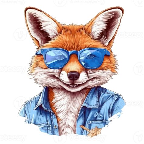 Watercolor Fox Wearing Sunglasses Ai Generated 26432475 Png