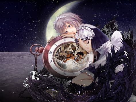 Gray Haired Girl Anime Character Leaning On Clock Hd Wallpaper