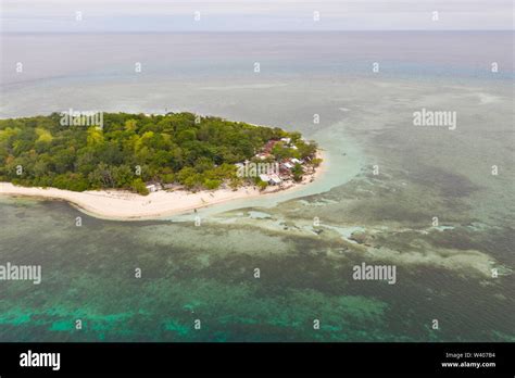 Round Tropical Island With White Sandy Beach Top View Mantigue Island