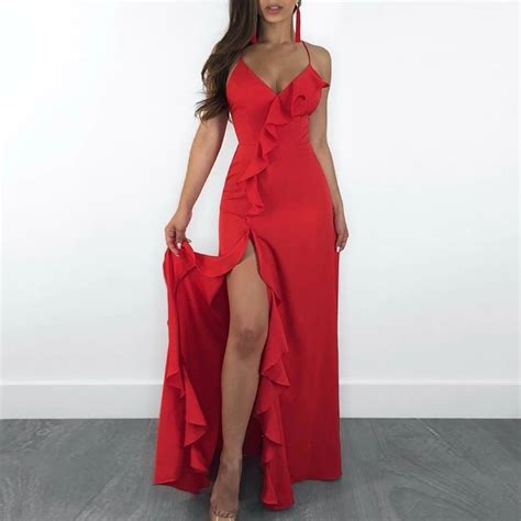 Vestido Largo Fiesta Noche Escote Sensual Sexy Rojo Novia Meses Sin Intereses