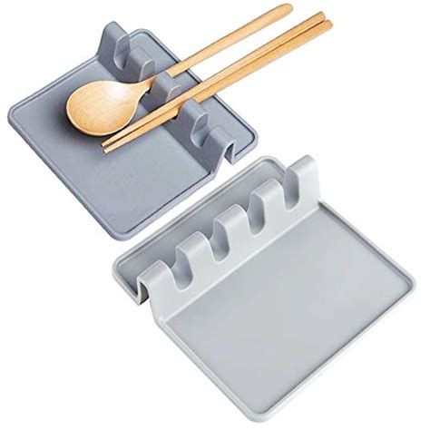 Anck Grey Silicone Utensil Rest With Drip Pad Kitchen Spoon Rests