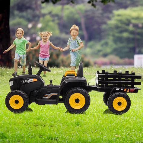 12v Electric Kids Ride On Tractor With Trailer Black Tobbi Usa