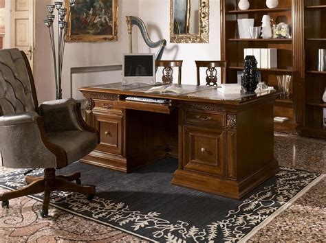 Luxury Classic Writing Desk In Carved Wood For Office Idfdesign