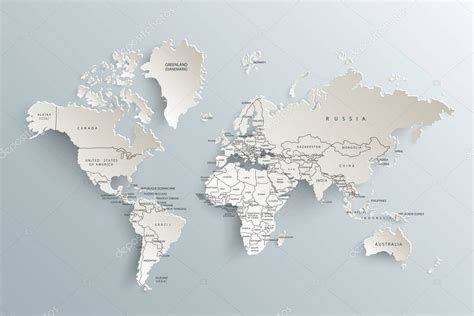 World Map Paper Political Map Of The World On A Gray Background