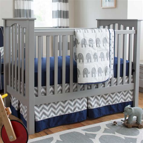 Boy Baby Crib Bedding Navy And Gray Elephants 3 Piece Crib