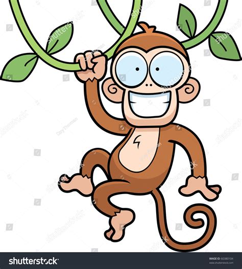 Cartoon Monkey Hanging Vines Smiling Stock Vector 60380104 Shutterstock