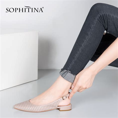 Sophitina Gingham Sheepskin Flats Sexy Pointed Toe Genuine Leather