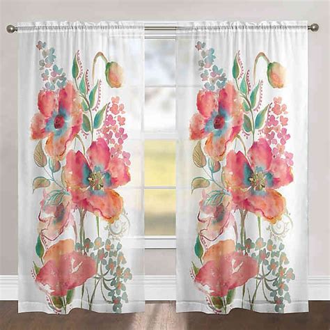 Laural Home Bohemian Poppies 84 Inch Rod Pocket Sheer Window Curtain Panel In Pink Bed Bath