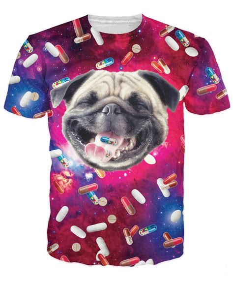 Pugs Love Drugs T Shirt Sick The Happiest Pug On The Planet Vibrant Tee Pill Head Pug Head Space