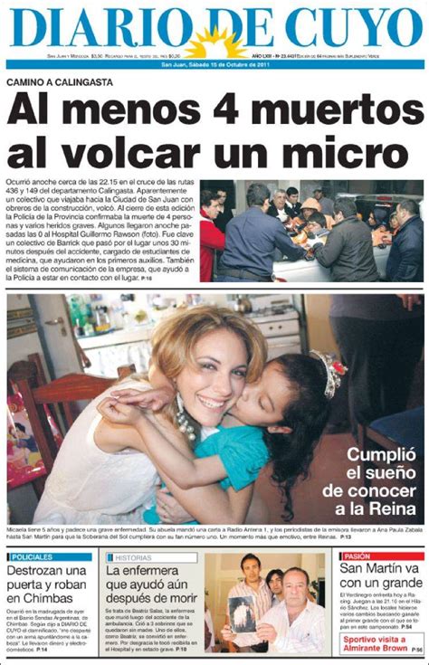 Periódico Diario De Cuyo Argentina Periódicos De Argentina Edición De Sábado 15 De Octubre