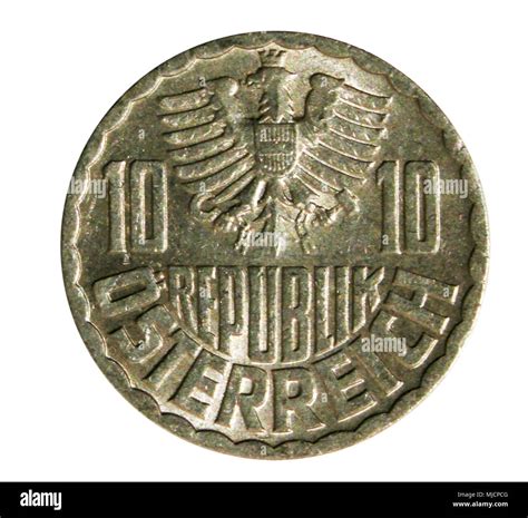 Old 10 Groschen Austrian Coin Isolated On White 1973 Reverse Stock