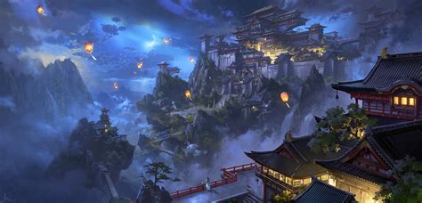 Digital Art Fantasy Art Ling Xiang Landscape Fantasy City Castle Asian