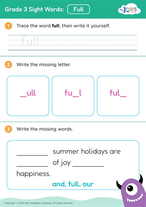 Free Grade 3 Sight Words Full Worksheet For Kids