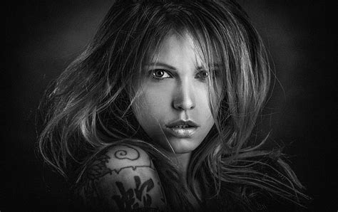 Hd Wallpaper Models Black And White Face Hair Tattoo Woman