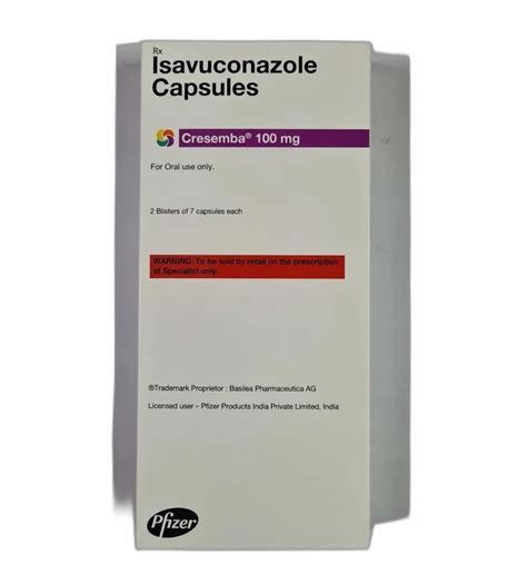 Pfizer 100 Mg Isavuconazole Capsule 2 X 7 Prescription At Rs 43138