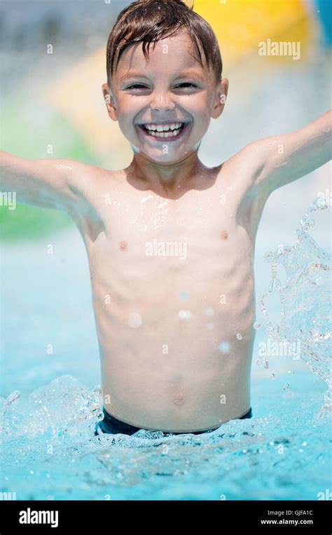 Happy Boy In Pool Stock Photo Alamy