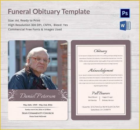 Create Free Obituary Templates Of Funeral Obituary Template To Pin On