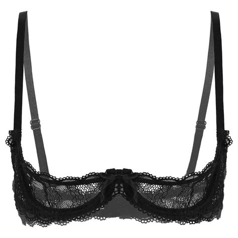 Womens Lace Exotic Bra Sexy Underwear Spaghetti Straps Bare Exposed Breasts Shelf Tie 14 Open