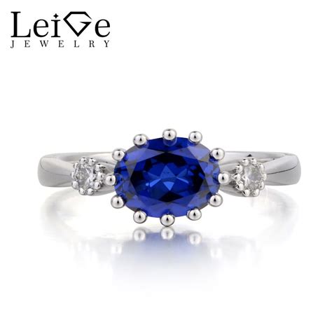 Leige Jewelry Anillo De Plata De Primera Ley Y Zafiro Azul Para Mujer
