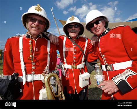 British Colonial Soldiers In Redcoats Glastonbury Festival Somerset Uk