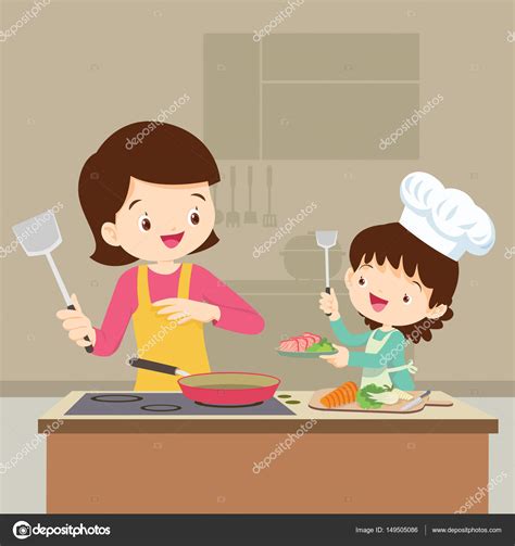 Escribir lo que ella les manifieste. Hija de cocina con mam — Vector de stock #149505086 ...