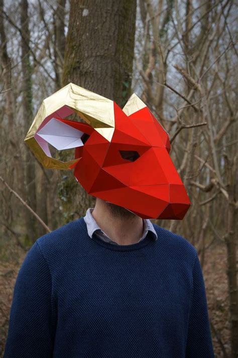 ram 3d papercraft mask template low poly paper mask unique etsy masque animaux masque en