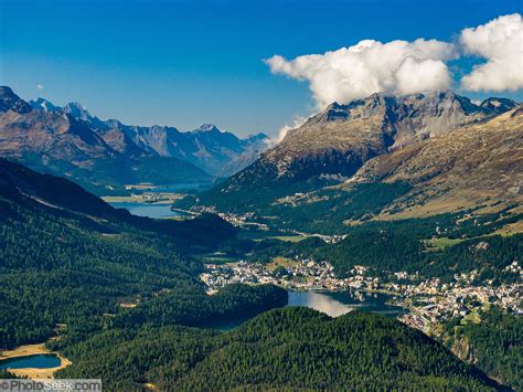 St Moritz And Three Lakes Nestle In Upper Engadine Valley Switzerland