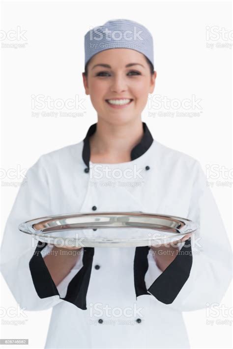 Happy Chef Holding A Silver Tray Stock Photo Download Image Now