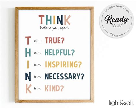think before you speak poster rules printable motivational poster teacher office counselor