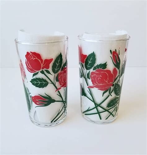 Vintage Red Roses Libbey Drinking Glasses 2 Etsy Uk