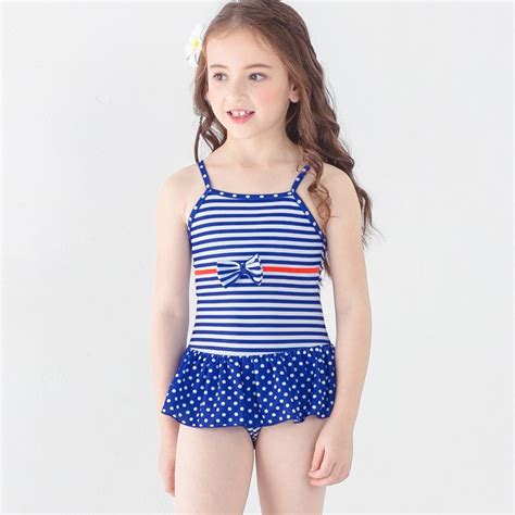 Lovely Bow Stripes Printing Little Girl Bikini Swimwear Swimsuit Tianex