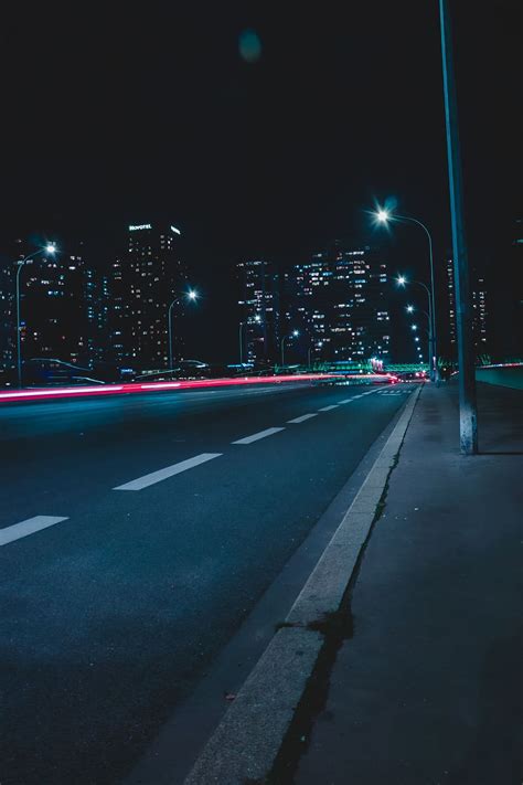 Hd Wallpaper Empty Street With Lights During Nighttime Road Way